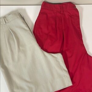 Womens Sz 18 Pleated Bermuda Shorts Bundle Red & Beige Pockets Elastic‎ Tailored